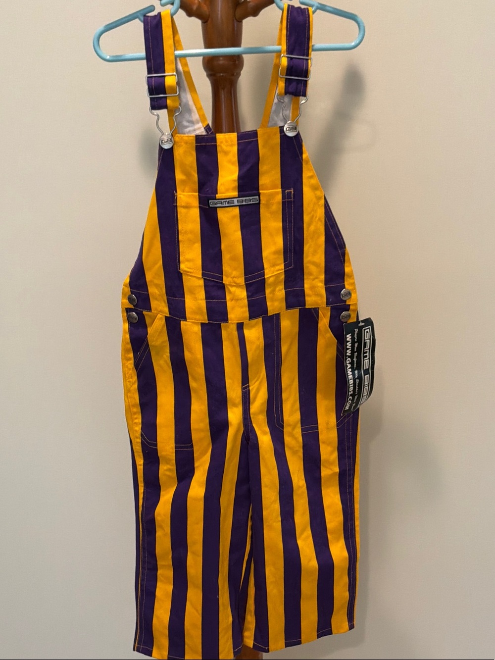 Kids Purple and Gold Striped Overalls Lakers Basketball/LSU colors